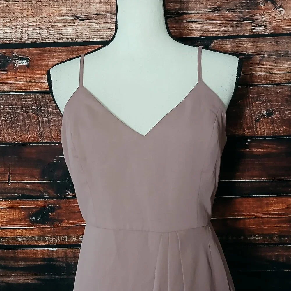 Lulus Midi Dress M Reinette Mauve Hi Low Adjustable Straps Zip Back - Picture 5 of 7